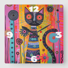 Relógio Quadrado Whimsical Cat