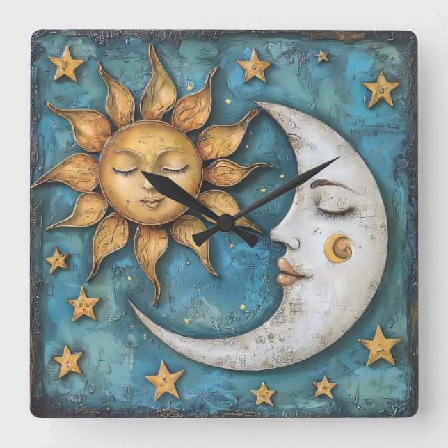 Relógio Quadrado Whimsical Celestial (Frente)