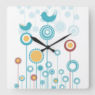 Relógio Quadrado Whimsical Flowers Wall Clock