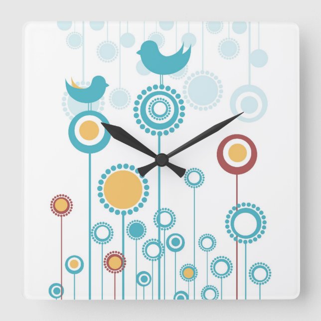 Relógio Quadrado Whimsical Flowers Wall Clock (Frente)