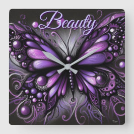 Relógio Quadrado Whimsical Gothic Butterfly Purple Personalized