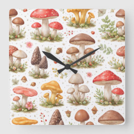 Relógio Quadrado Whimsical Mushroom Pattern – Vintage Botanical