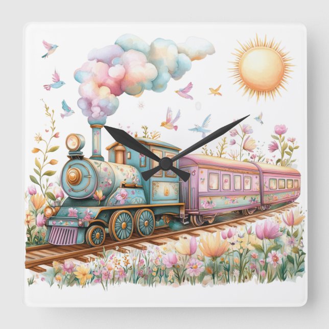 Relógio Quadrado Whimsical Nursery Wall Clock (Frente)