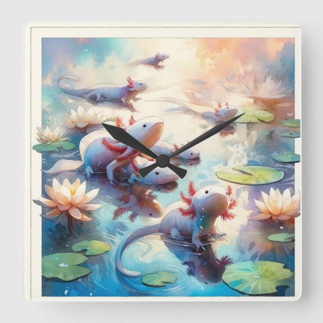 Relógio Quadrado Whimsical Waters 2 - Watercolor (Frente)