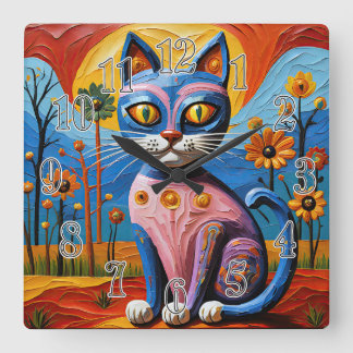 Relógio Quadrado Whimsical Whiskers