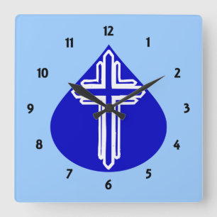 Relógio Quadrado White Cross on Blue Teardrop design