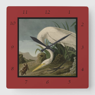 Relógio Quadrado White Heron, Egret Excelente, Aves de Audubon da A