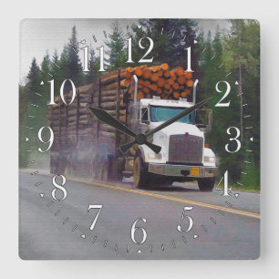 Relógio Quadrado White Logging Truck Drivers Wall Clock
