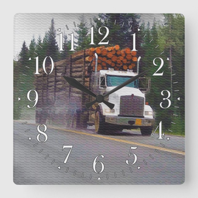 Relógio Quadrado White Logging Truck Drivers Wall Clock (Frente)