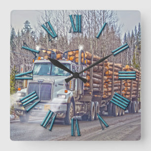 Relógio Quadrado White Logging Truck Lumber Mill Delivery Art