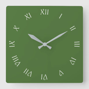 Relógio Quadrado White Script Roman Numbers On Green wccn