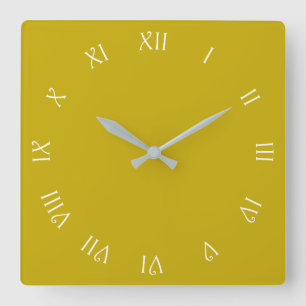 Relógio Quadrado White Script Roman Numbers On Mustard wccn