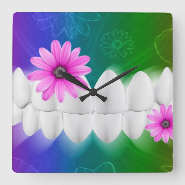 Relógio Quadrado White Shiny Teeth Dentist Wall Clock (Frente)