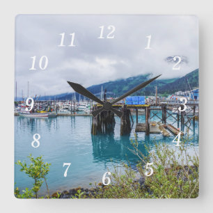 Relógio Quadrado Whittier Alaska Harbor Wall Clock