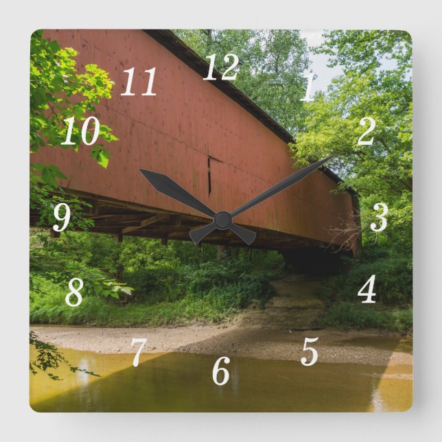 Relógio Quadrado Wilkens Mill Covered Bridge Wall Clock (Frente)