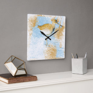 Relógio Quadrado Willet Shorebird Trabalho de arte Beach Coasty Liv