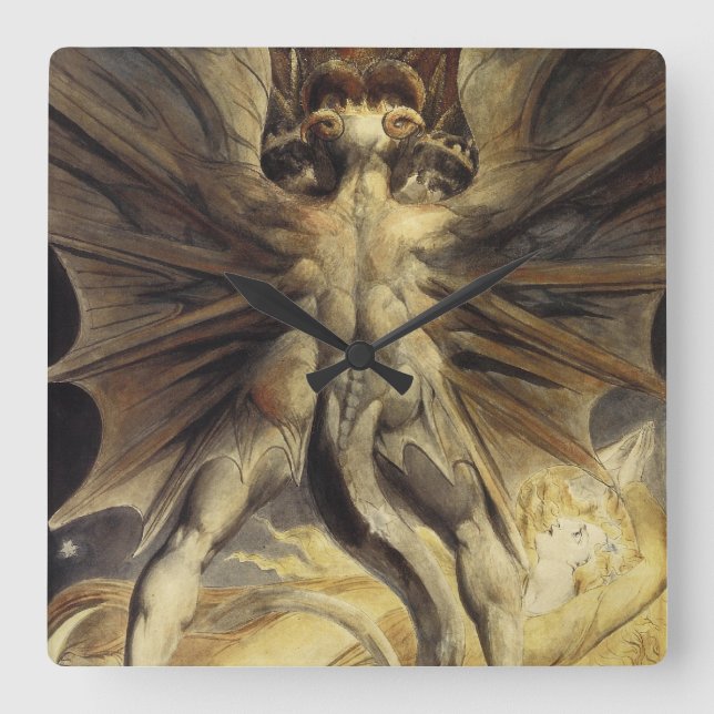 Relógio Quadrado William Blake - O Excelente do Dragão Vermelho e a (Frente)