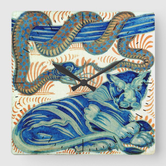 Relógio Quadrado William De Morgan Tiger E A Cobra Timepiece (Frente)