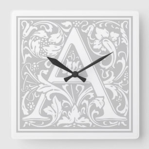 Relógio Quadrado William Morris Alphabet "A" Square Wall Clock