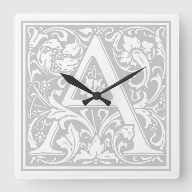 Relógio Quadrado William Morris Alphabet "A" Square Wall Clock (Frente)