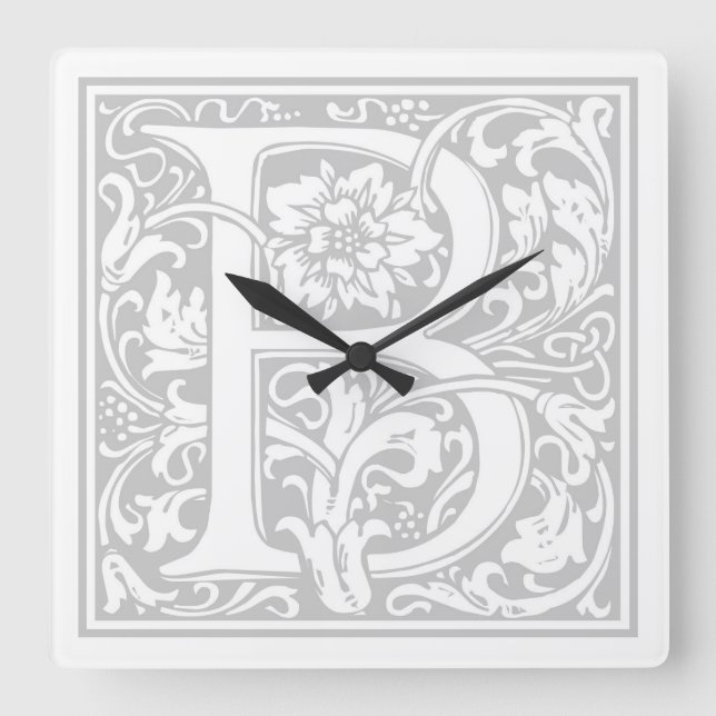 Relógio Quadrado William Morris Alphabet "B" Square Wall Clock (Frente)