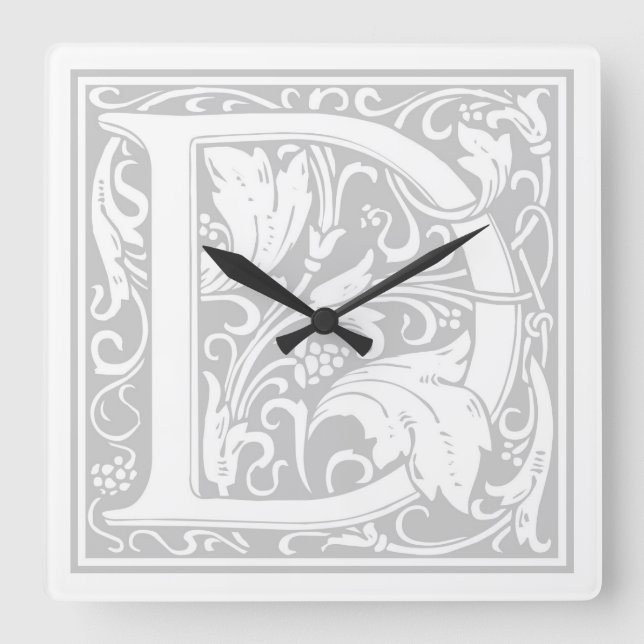 Relógio Quadrado William Morris Alphabet "D" Square Wall Clock (Frente)