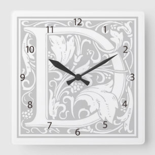 Relógio Quadrado William Morris Alphabet "D" Square Wall Clock