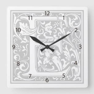 Relógio Quadrado William Morris Alphabet "E" Square Wall Clock