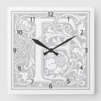 Relógio Quadrado William Morris Alphabet "F" Square Wall Clock
