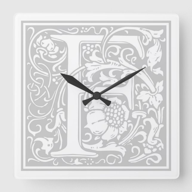 Relógio Quadrado William Morris Alphabet "F" Square Wall Clock (Frente)
