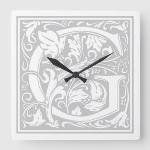Relógio Quadrado William Morris Alphabet "G" Square Wall Clock