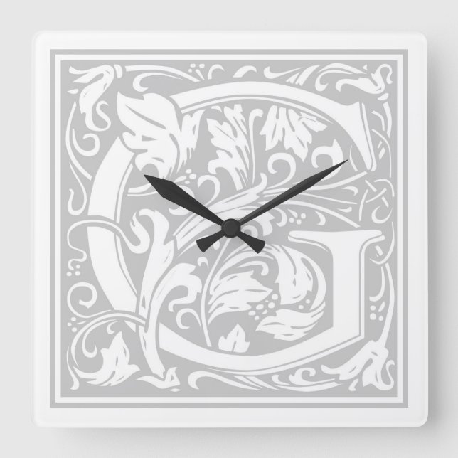 Relógio Quadrado William Morris Alphabet "G" Square Wall Clock (Frente)
