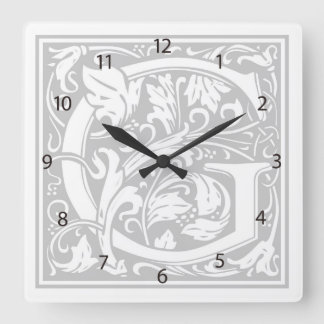 Relógio Quadrado William Morris Alphabet "G" Square Wall Clock