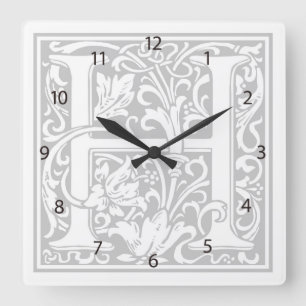 Relógio Quadrado William Morris Alphabet "H" Square Wall Clock