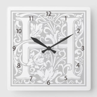 Relógio Quadrado William Morris Alphabet "H" Square Wall Clock