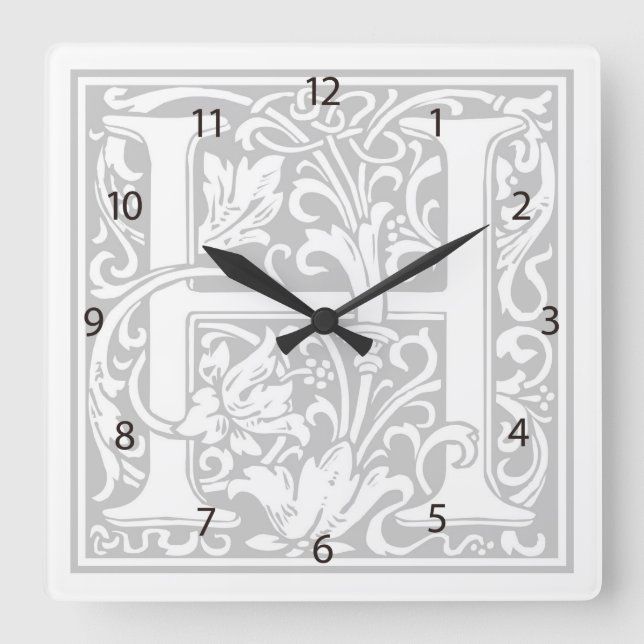Relógio Quadrado William Morris Alphabet "H" Square Wall Clock (Frente)