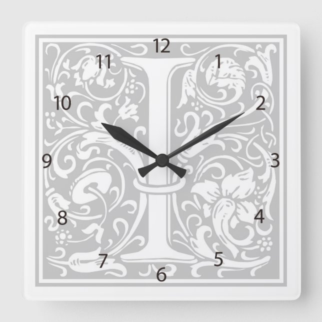 Relógio Quadrado William Morris Alphabet "I" Square Wall Clock (Frente)