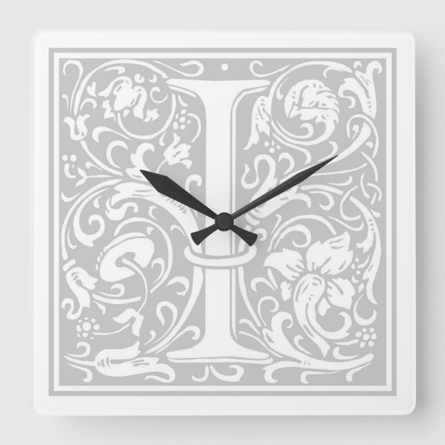 Relógio Quadrado William Morris Alphabet "I" Square Wall Clock (Frente)