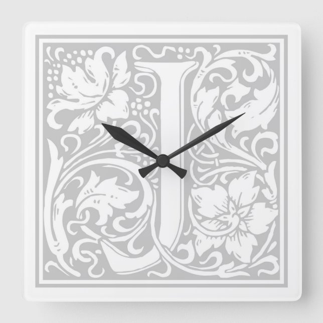 Relógio Quadrado William Morris Alphabet "J" Square Wall Clock (Frente)