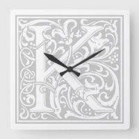 William Morris Alphabet "K" Square Wall Clock