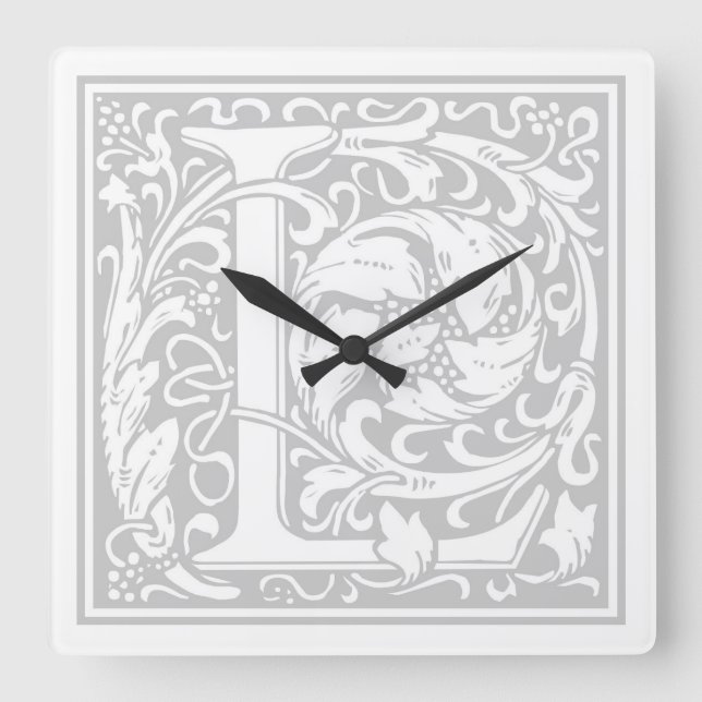 Relógio Quadrado William Morris Alphabet "L" Square Wall Clock (Frente)
