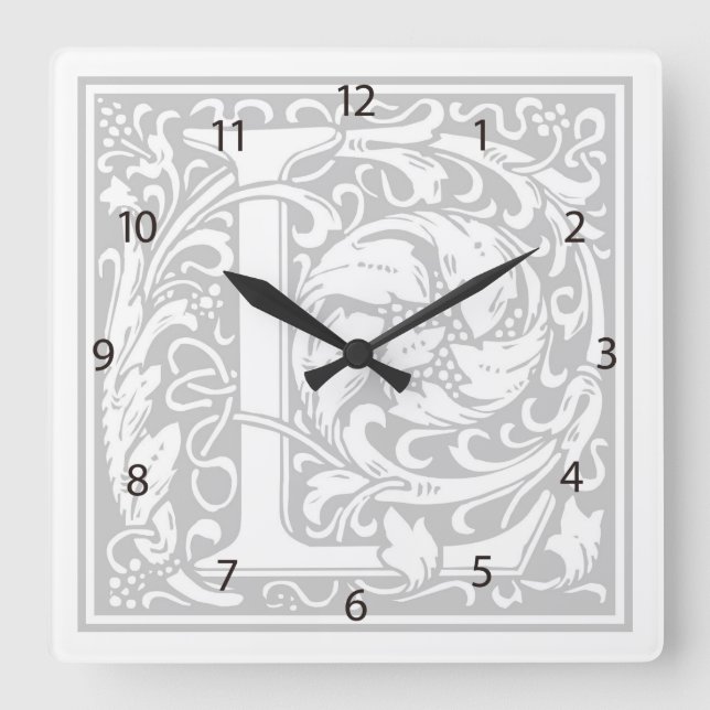Relógio Quadrado William Morris Alphabet "L" Square Wall Clock (Frente)