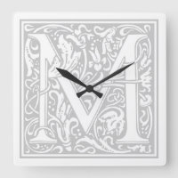 William Morris Alphabet "M" Square Wall Clock