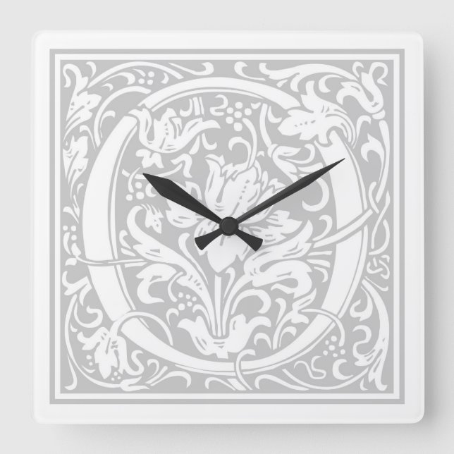Relógio Quadrado William Morris Alphabet "O" Square Wall Clock (Frente)