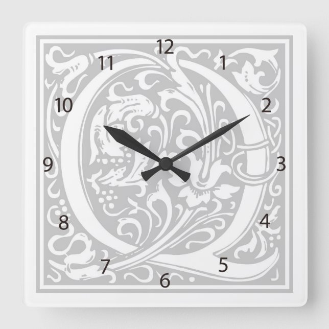 Relógio Quadrado William Morris Alphabet "Q" Square Wall Clock (Frente)