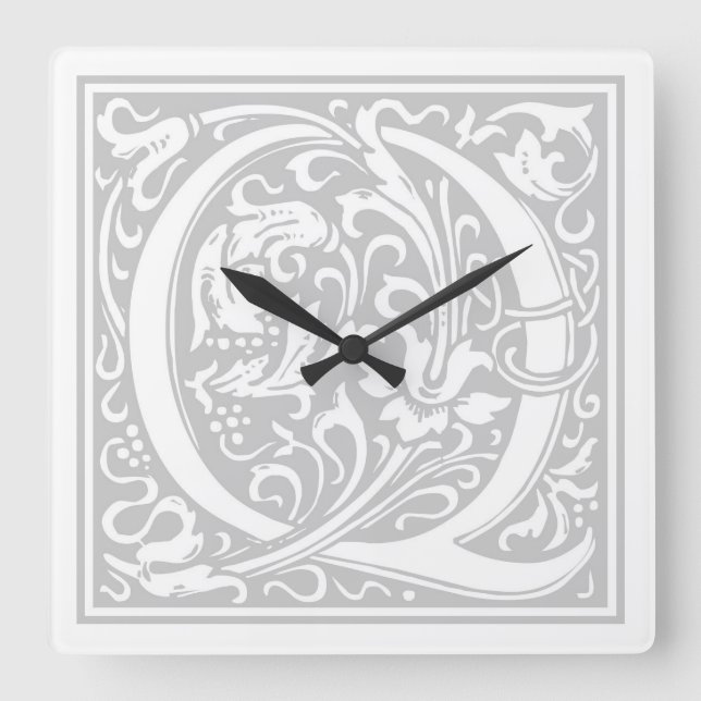 Relógio Quadrado William Morris Alphabet "Q" Square Wall Clock (Frente)