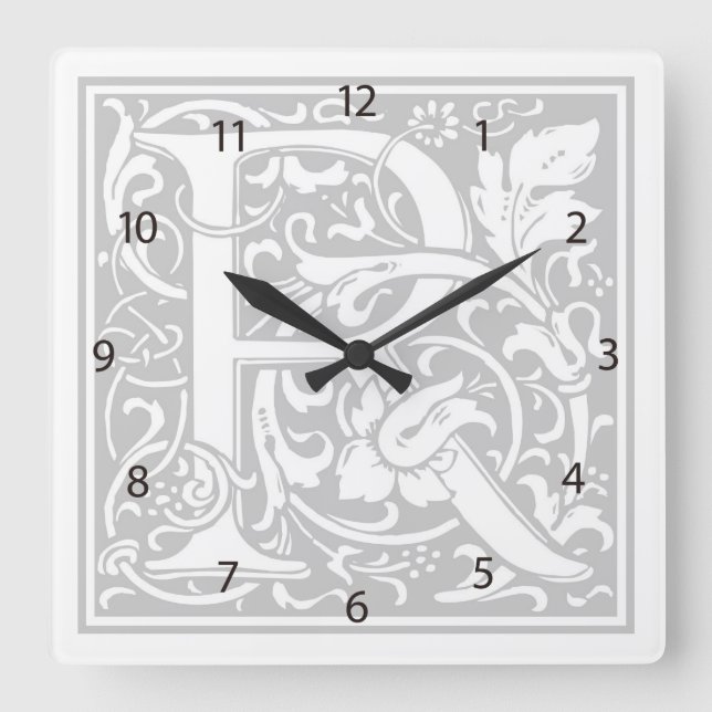 Relógio Quadrado William Morris Alphabet "R" Square Wall Clock (Frente)