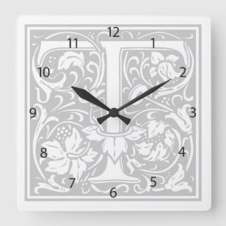 Relógio Quadrado William Morris Alphabet "T" Square Wall Clock