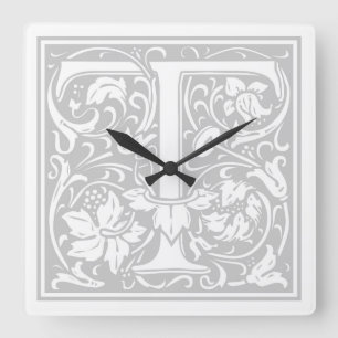 Relógio Quadrado William Morris Alphabet "T" Square Wall Clock