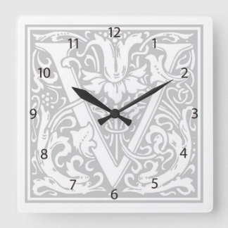 Relógio Quadrado William Morris Alphabet "V" Square Wall Clock